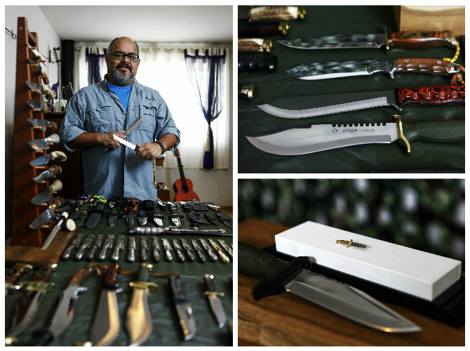 Ronaldo Cruz usa chairas Costa e Fio para afiação de sua coleção de facas
